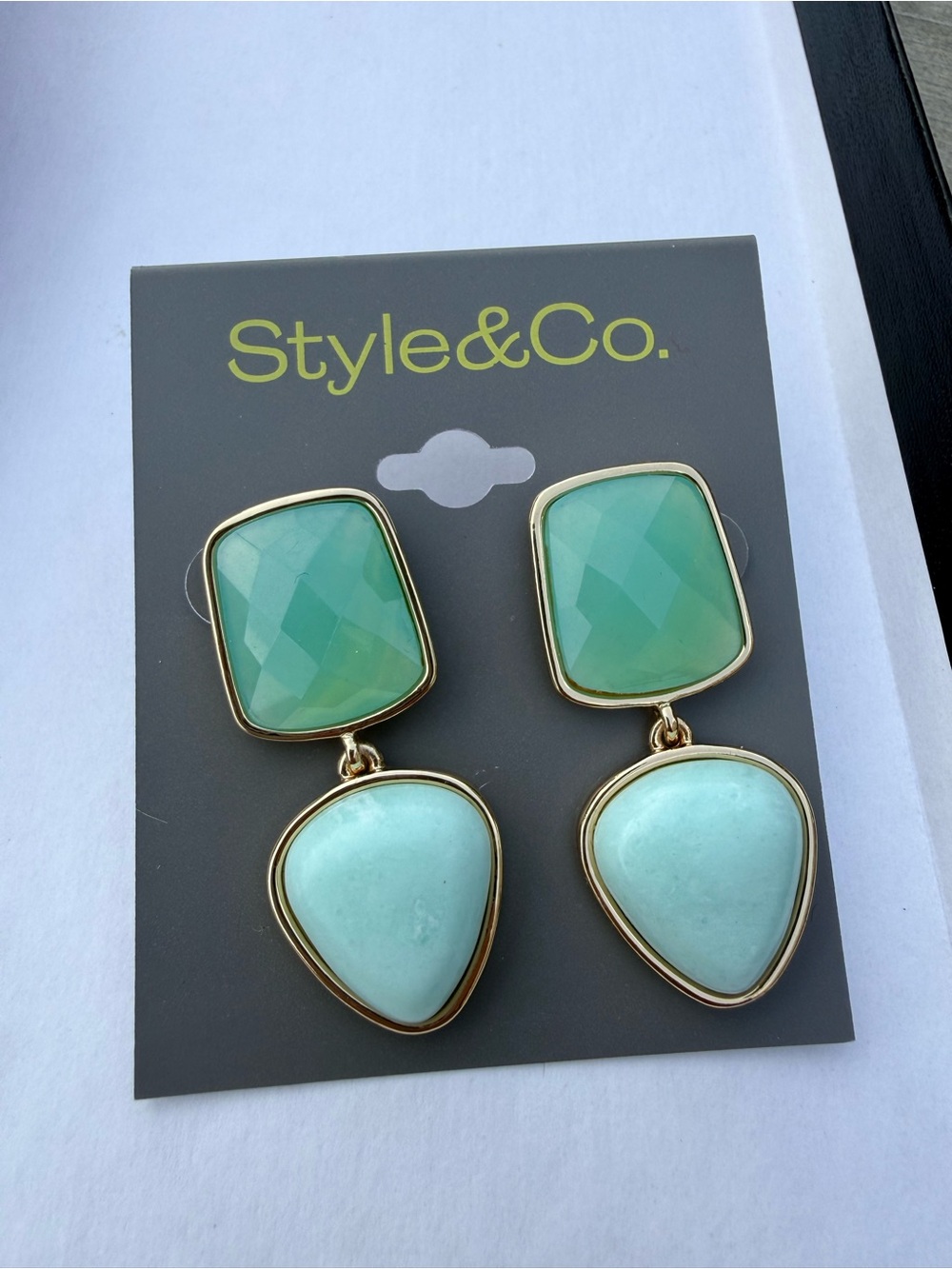 Style & Co. Two-Tier Mint Green Drop Earrings with Gold Accents